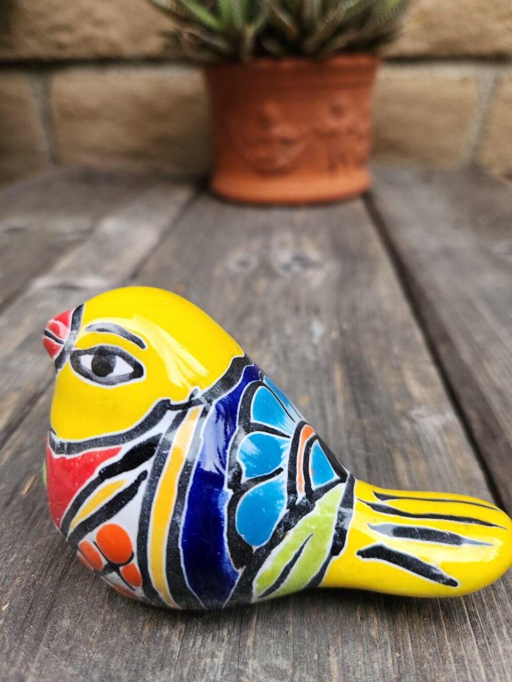3.75" Talavera Gold Finch Bird Statue YELLOW/RED/YELLOW TAIL Garden Home Decor